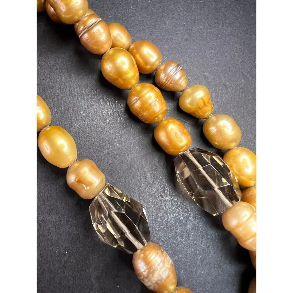 NEW smoky quartz and pearl multi strand necklace with sterling silver clasp